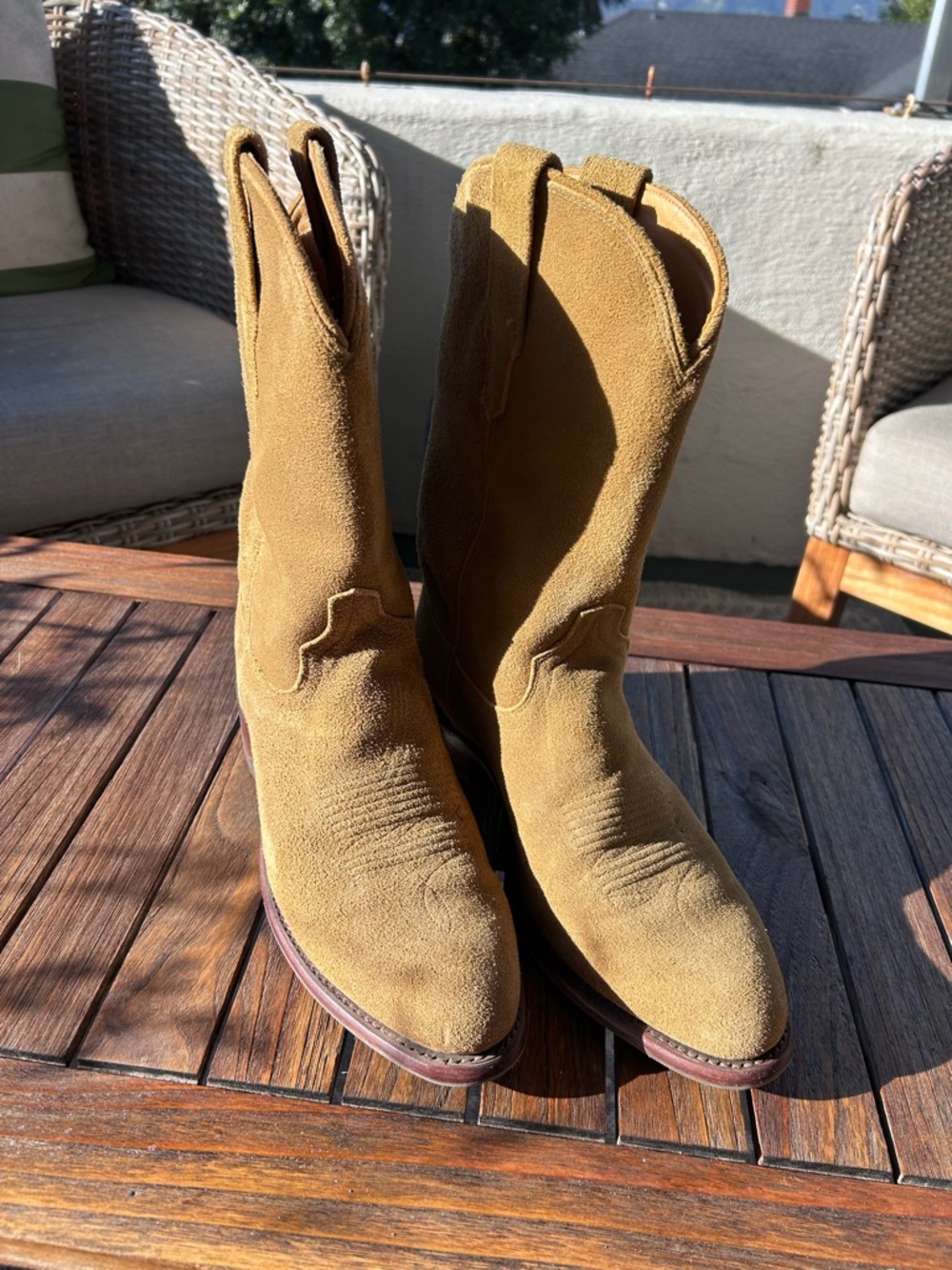 Tecovas “Johnny” Cowboy boot, tan suede, size 10.5 D